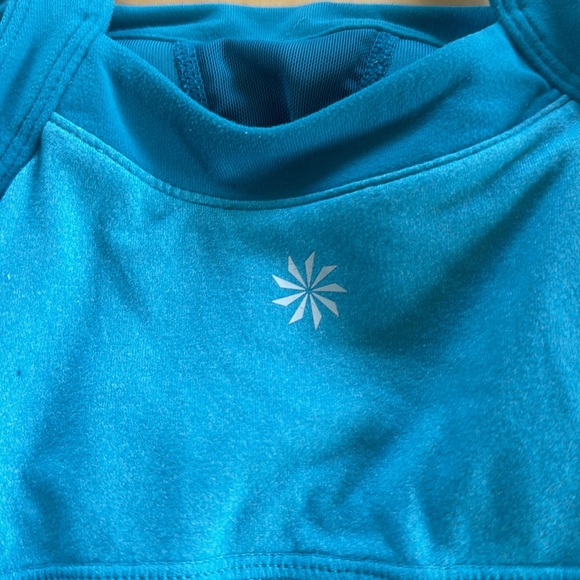 Athleta Teal Scrunch Ruched Lattice Cross Back Tank Top Size Medium Tall - Picture 3 of 8